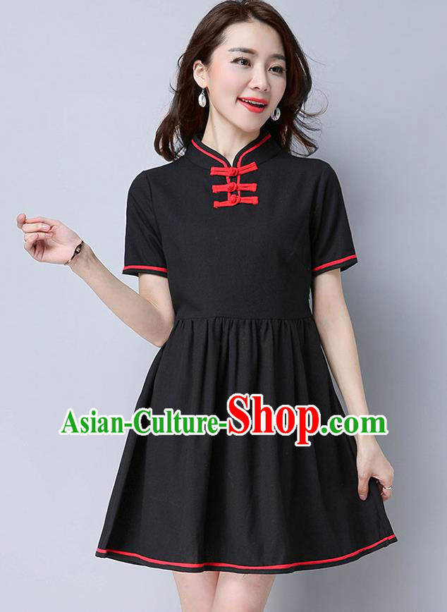 Traditional Ancient Chinese National Costume, Elegant Hanfu Mandarin Qipao Linen Black Dress, China Tang Suit Chirpaur Upper Outer Garment Elegant Dress Clothing for Women