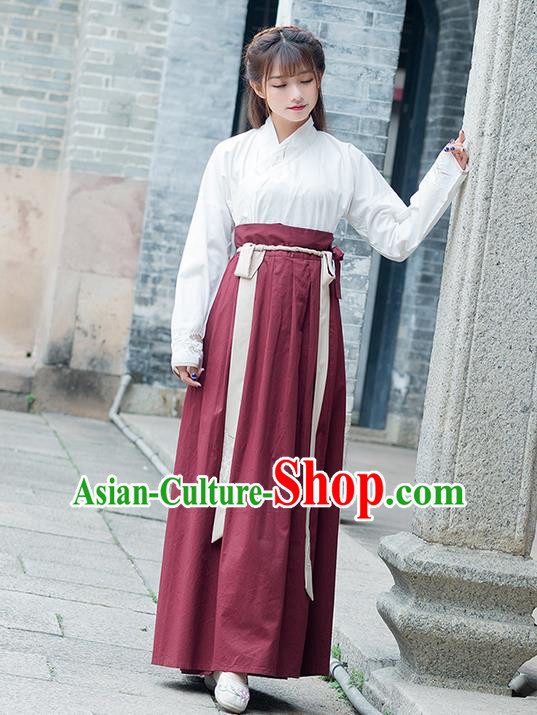 Traditional Ancient Chinese Costume, Elegant Hanfu Clothing Embroidered Slant Opening Blouse and Dress, China Han Dynasty Princess Elegant Blouse and Skirt Complete Set for Women