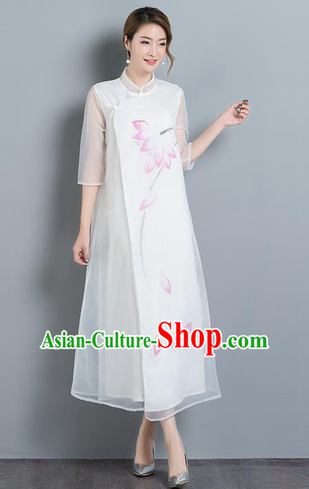 Traditional Ancient Chinese National Costume, Elegant Hanfu Mandarin Qipao Organza Dress, China Tang Suit Chirpaur Upper Outer Garment Elegant Dress Clothing for Women