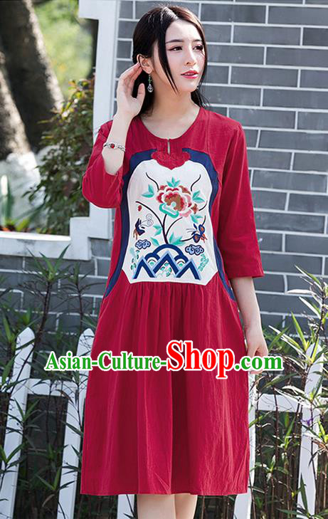 Traditional Ancient Chinese National Costume, Elegant Hanfu Patch Embroidery Red Dress, China Tang Suit Chirpaur Upper Outer Garment Elegant Dress Clothing for Women