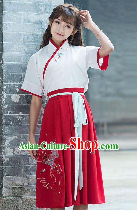 Traditional Ancient Chinese Costume, Elegant Hanfu Clothing Embroidered Blouse and Dress, China Han Dynasty Princess Elegant Blouse and Skirt Complete Set for Women