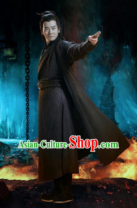 Traditional Ancient Chinese Swordsman Costume, Chinese Jiang hu Taoist Priest Dress, Cosplay Chinese Television Drama Jade Dynasty Qing Yun Faction Michinaga Hanfu Clothing for Men