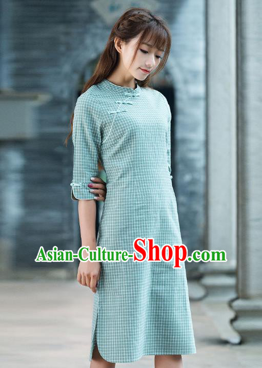 Traditional Ancient Chinese National Costume, Elegant Hanfu Mandarin Qipao Slant Opening Blue Dress, China Tang Suit Chirpaur Republic of China Cheongsam Upper Outer Garment Elegant Dress Clothing for Women