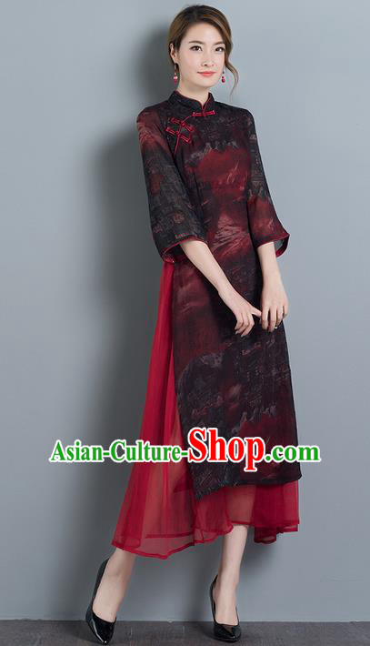 Traditional Ancient Chinese National Costume, Elegant Hanfu Mandarin Qipao Slant Opening Dress, China Tang Suit Chirpaur Republic of China Cheongsam Elegant Dress Clothing for Women