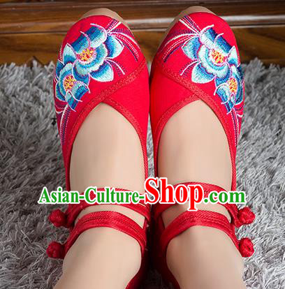 Traditional Chinese Shoes, China Handmade Embroidered Red Height Increasing Shoes, Ancient Princess Shoes for Women