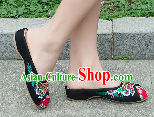 Traditional Chinese Shoes, China Handmade Embroidered Slippers Black Shoes, Ancient Princess Shoes for Women