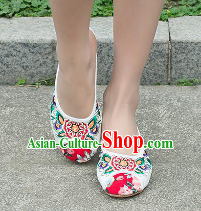 Traditional Chinese Shoes, China Handmade Embroidered Slippers White Shoes, Ancient Princess Linen Shoes for Women