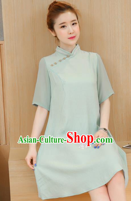 Traditional Ancient Chinese National Costume, Elegant Hanfu Mandarin Qipao Hand Painting Green Dress, China Tang Suit Chirpaur Republic of China Cheongsam Elegant Dress Clothing for Women