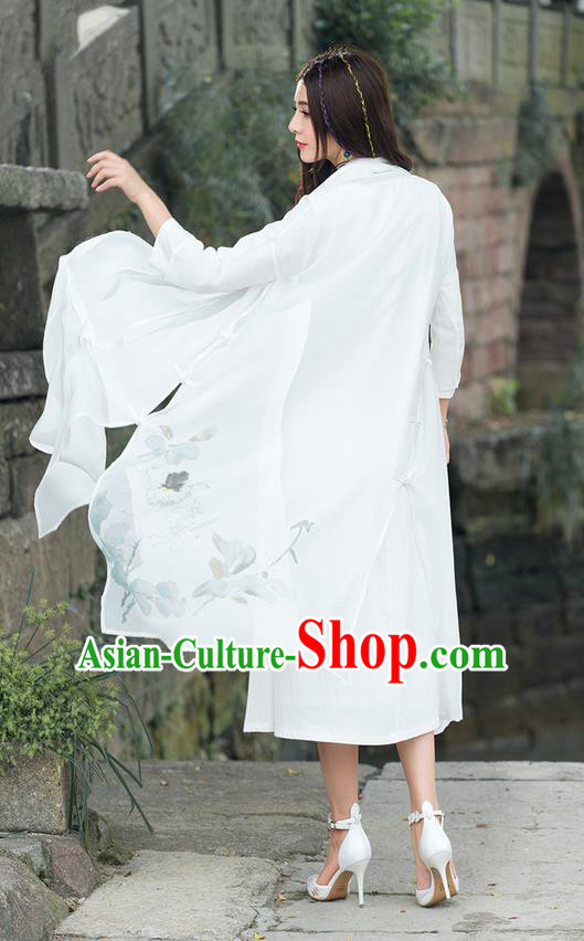 Traditional Ancient Chinese National Costume, Elegant Hanfu Cardigan Coat, China Tang Suit Chiffon Ink Painting Cape, Upper Outer Garment Dust Coat Cloak Clothing for Women