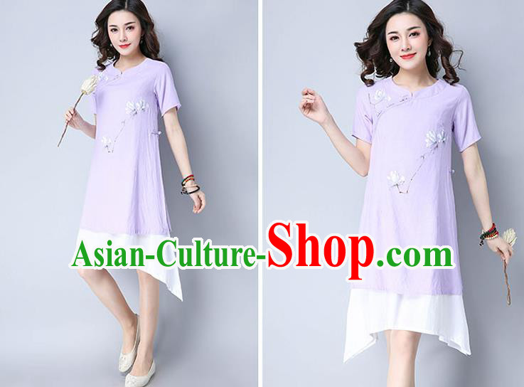 Traditional Ancient Chinese National Costume, Elegant Hanfu Mandarin Qipao Hand Painting Purple Dress, China Tang Suit Chirpaur Elegant Dress Clothing for Women