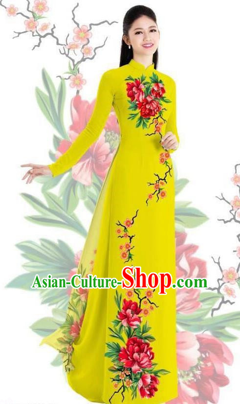 Top Grade Asian Vietnamese Traditional Dress, Vietnam Bride Ao Dai Dress, Princess Wedding Printing Two-piece Dress Cheongsam Clothing for Women