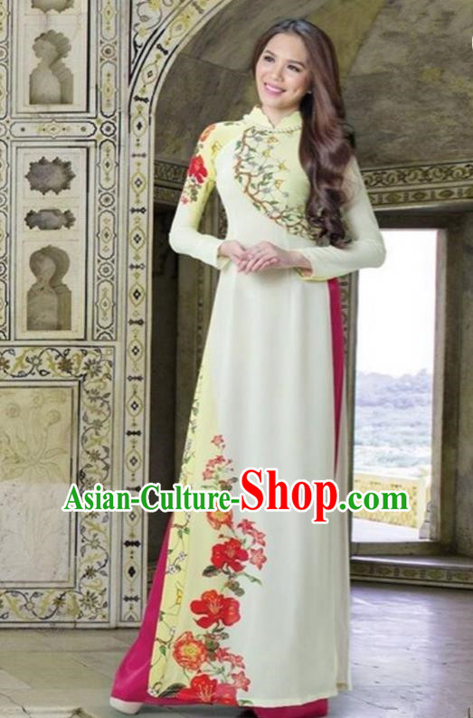 Top Grade Asian Vietnamese Traditional Dress, Vietnam Bride Ao Dai Dress, Princess Wedding Lace Dress and Pants Cheongsam Clothing for Women