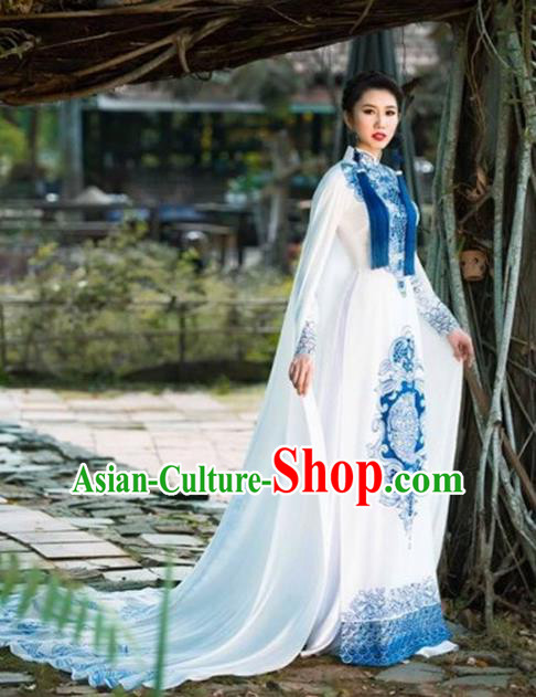 Top Grade Asian Vietnamese Traditional Dress, Vietnam Bride Ao Dai Dress, Princess Wedding Dress Cheongsam Clothing Complete Set for Women