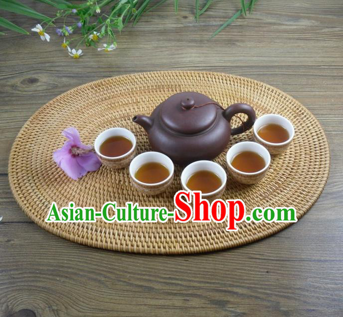 Top Asian Vietnamese Traditional Rattan Plaited Articles Insulation Mat, Vietnam Handicraft Teacup Mat Tea Tray