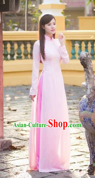 Top Grade Asian Vietnamese Traditional Dress, Vietnam Ao Dai Dress, Vietnam Princess Pink Full Dress and Pants Cheongsam Clothing for Women