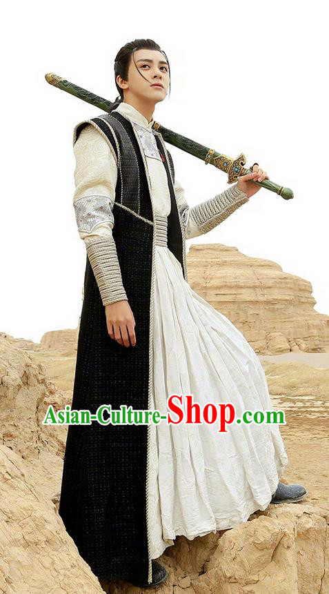 Chinese Ancient Tang Dynasty Swordsman Costume and Headpiece Complete Set, Fighter of the Destiny Traditional Chinese Ancient Nobility Childe Prince Clothing for Men