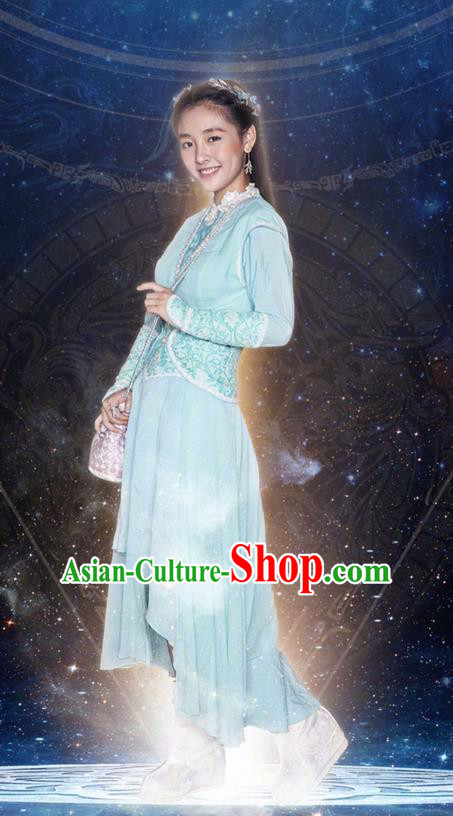 Asian Chinese Ancient Tang Dynasty Young Lady Costume and Headwear, Fighter of the Destiny Traditional Chinese Ancient Peri Princess Clothing Complete Set