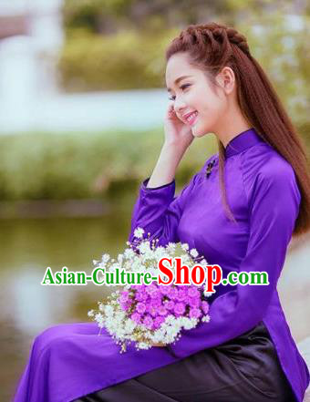 Top Grade Asian Vietnamese Traditional Dress, Vietnam National Female Ao Dai Dress, Vietnam Princess Purple Silk Cheongsam Wedding Clothing for Women