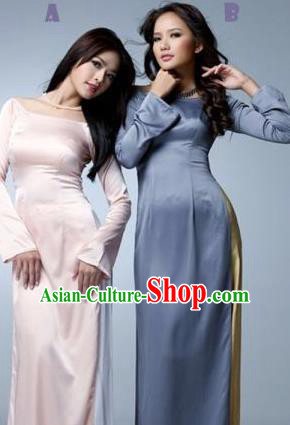 Traditional Top Grade Asian Vietnamese Dress, Vietnam National Female Handmade Ao Dai Dress Women Silk Full Dress Ao Dai Cheongsam Clothing