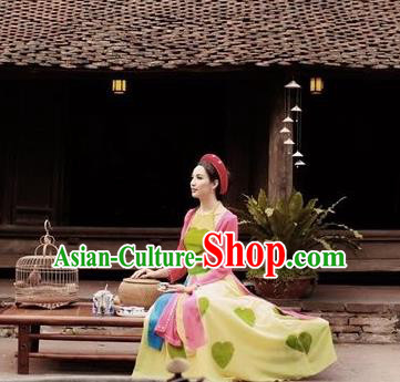 Traditional Top Grade Asian Vietnamese Dress, Vietnam National Female Handmade Ao Dai Dress Bride Wedding Printing Cheongsam Clothing