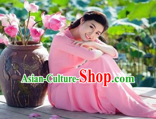 Traditional Top Grade Asian Vietnamese Costumes Dance Dress, Vietnam National Female Handmade Wedding Pink Ao Dai Dress Cheongsam Clothing for Women