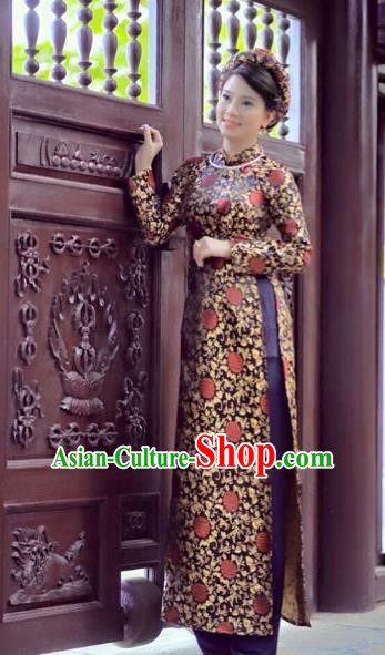 Traditional Top Grade Asian Vietnamese Costumes Dance Dress, Vietnam National Female Handmade Queen Printing Ao Dai Dress Cheongsam Clothing for Women