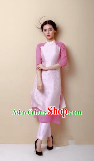 Traditional Top Grade Asian Vietnamese Costumes Dance Dress, Vietnam National Women Ao Dai Dress Pink Cheongsam Clothing