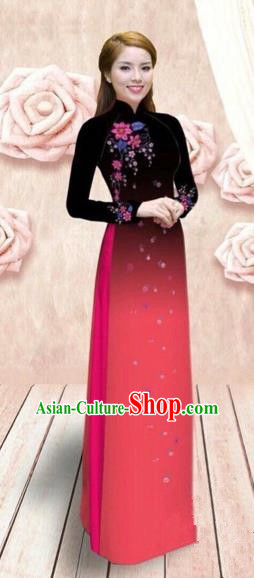 Traditional Top Grade Asian Vietnamese Costumes Dance Dress, Vietnam National Female Handmade Red Ao Dai Dress Cheongsam Clothing for Women