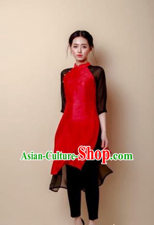 Traditional Top Grade Asian Vietnamese Costumes Dance Dress, Vietnam National Female Handmade Wedding Bride Red Ao Dai Dress Cheongsam Clothing for Women