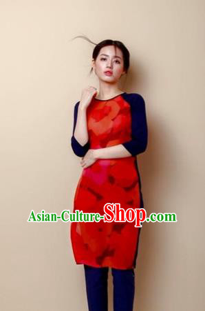 Traditional Top Grade Asian Vietnamese Costumes Dance Dress, Vietnam National Female Handmade Red Ao Dai Dress Cheongsam Clothing for Women