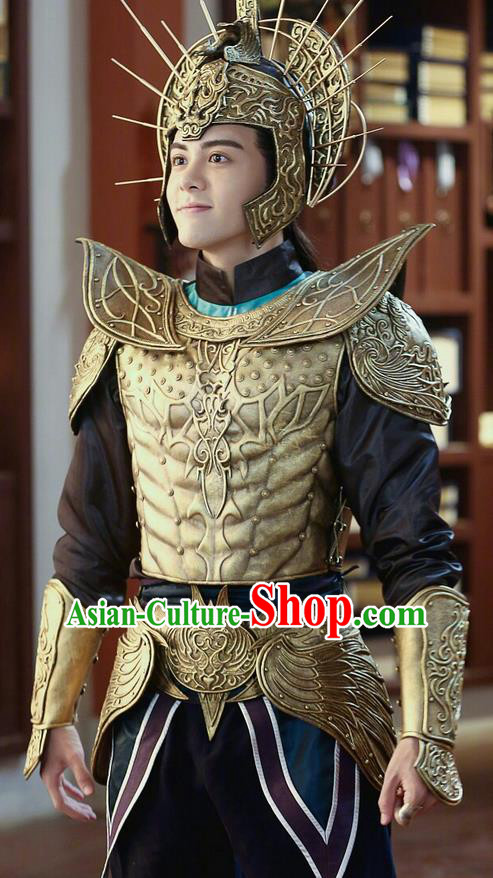 Traditional Chinese Ancient Tang Dynasty General Helmet and Armour Complete Set, Fighter of the Destiny Ancient Soldier Corselet Clothing for Men