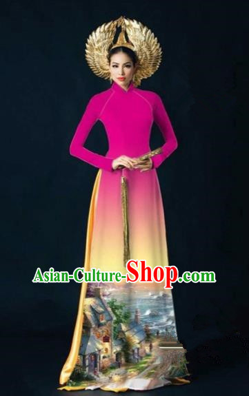 Traditional Top Grade Asian Vietnamese Costumes Dance Dress, Vietnam National Women Ao Dai Dress Printing View Rose Cheongsam Clothing