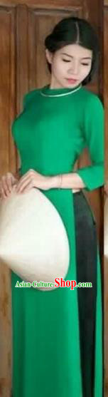 Traditional Top Grade Asian Vietnamese Costumes Dance Dress, Vietnam National Women Ao Dai Dress Green Cheongsam Clothing