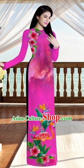 Traditional Top Grade Asian Vietnamese Costumes, Vietnam National Ao Dai Dress Printing Flowers Crane Rose Qipao for Women