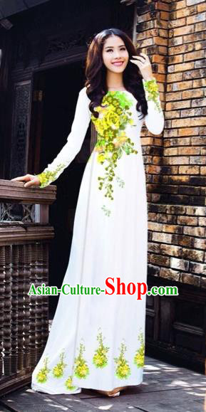 Traditional Top Grade Asian Vietnamese Costumes Dance Dress, Vietnam National Women Ao Dai Dress Printing Flowers Cheongsam Clothing