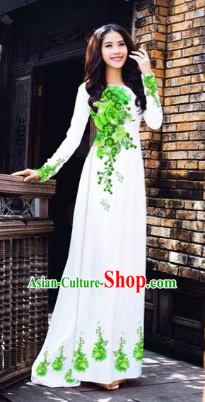 Traditional Top Grade Asian Vietnamese Costumes Dance Dress, Vietnam National Women Ao Dai Dress Printing Flowers Cheongsam Clothing