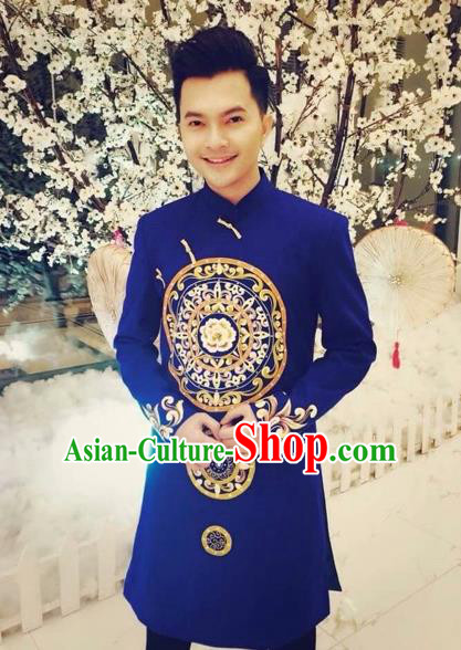 Traditional Top Grade Asian Vietnamese Costumes Classical Hand Printing Wedding Dress, Vietnam National Bridegroom Clothing for Men