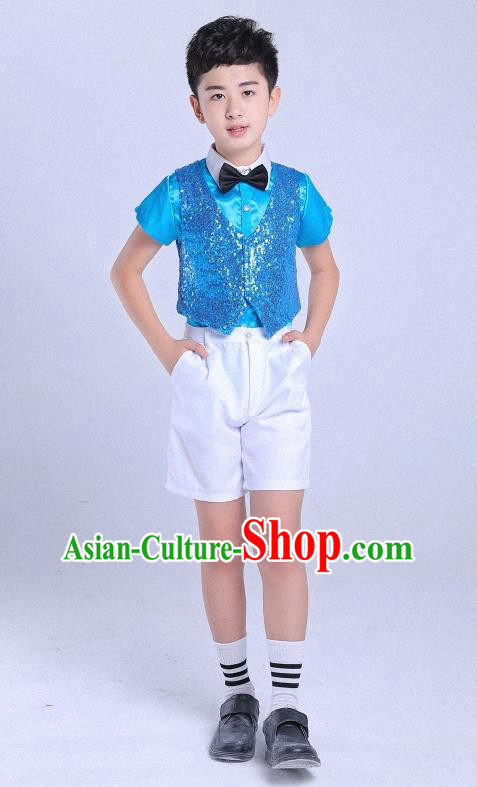 Top Grade Professional Performance Catwalks Costume, Children Chorus Clothing Modern Dance Blue Uniforms for Boys Kids