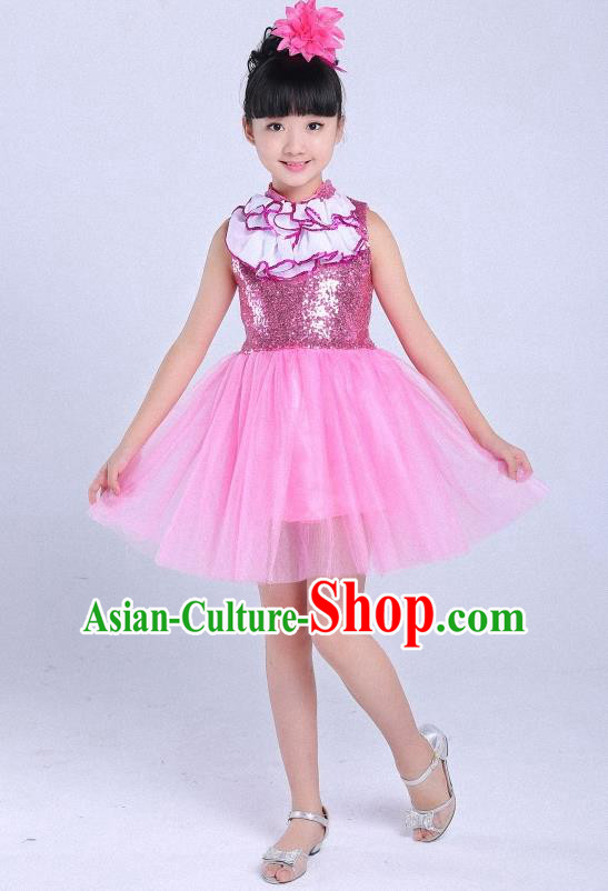 Top Grade Professional Performance Catwalks Costume, Children Chorus Full Dress Modern Dance Little Princess Pink Bubble Dress for Girls Kids