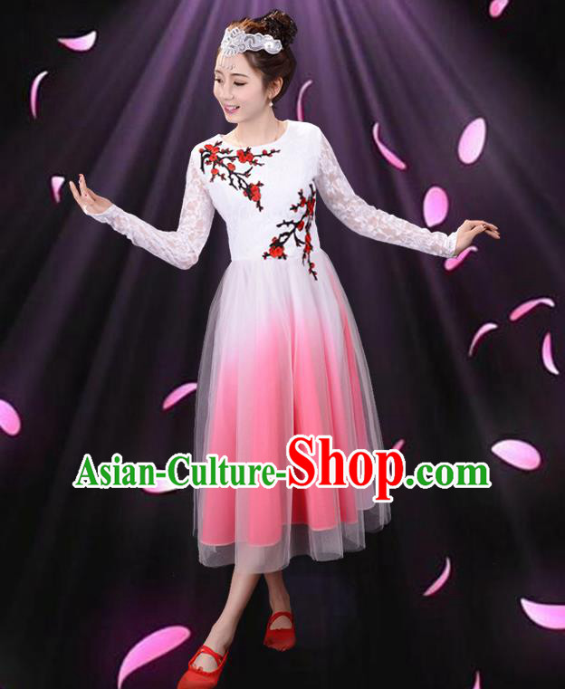 Top Grade Professional Compere Modern Dance Costume, Women Opening Dance Chorus Singing Group Uniforms Plum Blossom Dress for Women