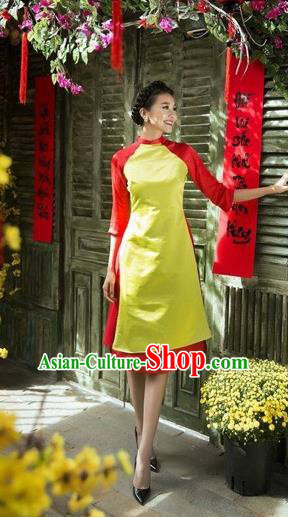 Traditional Top Grade Asian Vietnamese Costumes Classical Wedding Bride Cheongsam, Vietnam National Vietnamese Young Lady Ao Dai Dress