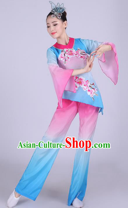 Traditional Chinese Classical Dance Yangge Fan Dancing Costume, Folk Dance Drum Dance Uniform Yangko Peach Blossom Clothing for Women