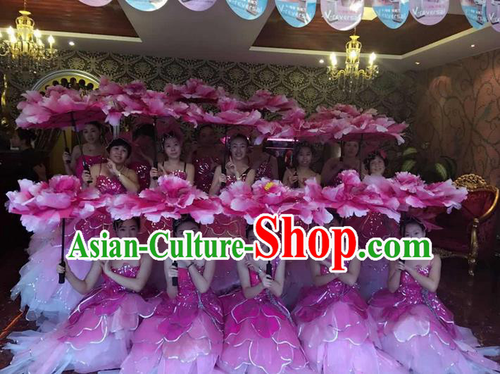 Traditional Chinese Modern Dancing Costume, Women Opening Classic Chorus Singing Group Dance Flowers Costume, Folk Dance Modern Dance Long Peony Dress for Women