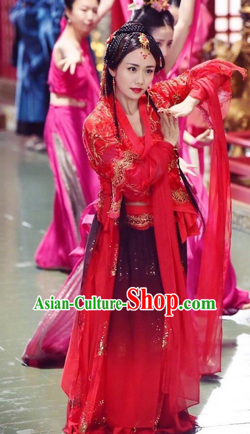 Traditional Chinese Ancient Warring States Time Shyama Princess Costume, China Television Song of Phoenix Imperial Consort Hanfu Dance Clothing and Headwear Complete Set