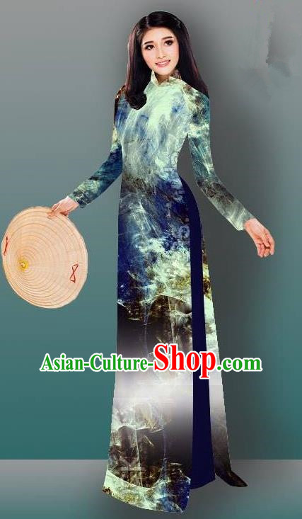 Top Grade Asian Vietnamese Costumes Classical Jing Nationality Gradient Cheongsam, Vietnam National Vietnamese Traditional Princess Ao Dai Dress