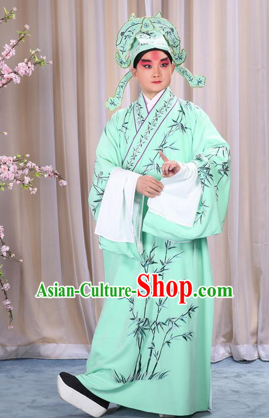 Traditional Chinese Beijing Opera Dress Clothing, China Peking Opera Young Man Costume Embroidered Bamboo Leaf Robe Opera Costumes