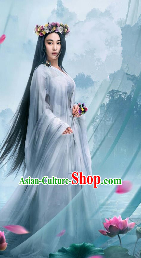 Traditional Chinese Ancient Warring States Time Imperial Princess Tailing Costume, Song of Phoenix Peri Fairy Hanfu Clothing and Handmade Headpiece Complete Set for Women