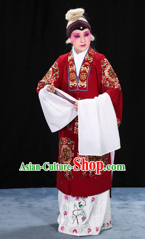 Traditional Chinese Beijing Opera Old Woman Clothing and Shoes Complete Set, China Peking Opera Landlord Shiva Costume Embroidered Robe Opera Costumes