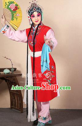 Traditional Chinese Beijing Opera Shaoxing Opera Young Female Red Vest Clothing Complete Set, China Peking Opera Diva Role Hua Tan Costume Embroidered Opera Costumes
