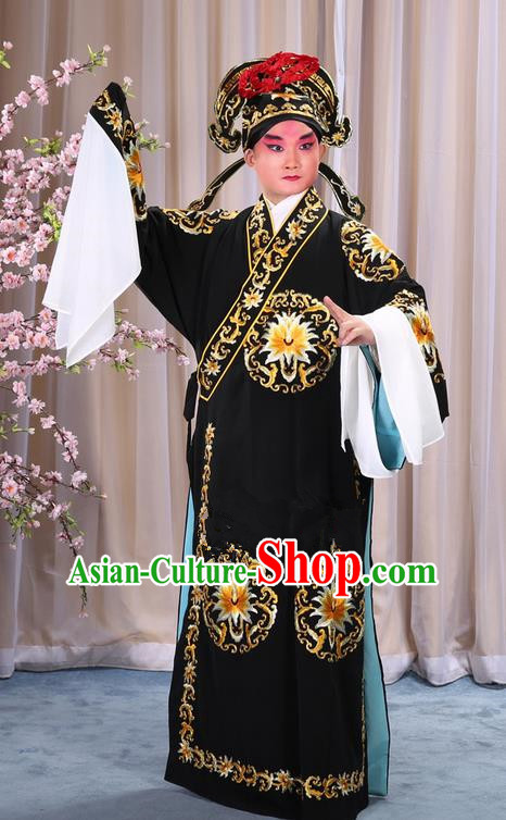 Traditional Chinese Beijing Opera Takefu Black Clothing Complete Set, China Peking Opera Martial General Role Costume Embroidered Opera Costumes